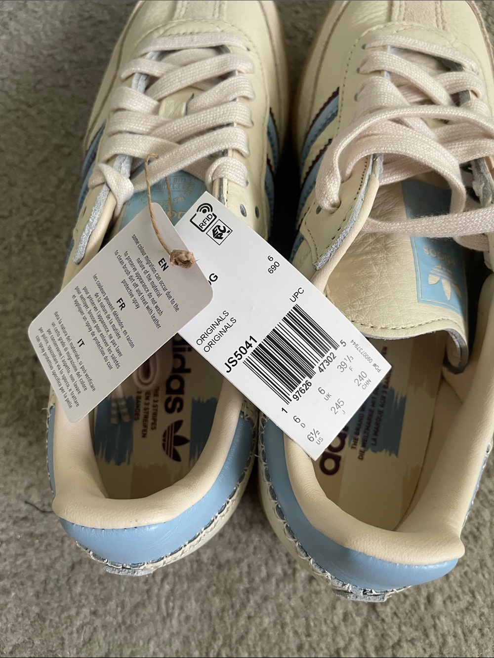 adidas Cream Sneakers with Light Blue and Burgundy Stripe Accents - Picture 2 of 4